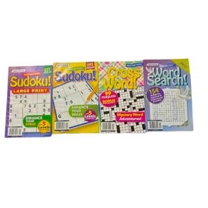 #669 4 puzzle books Sudoku, Cross Word, Word Search.
